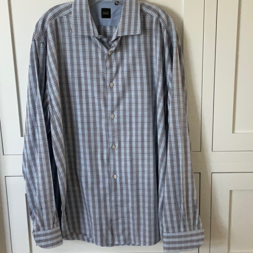 BLACK Blue, White and Brown Casual Button Down Shirt
